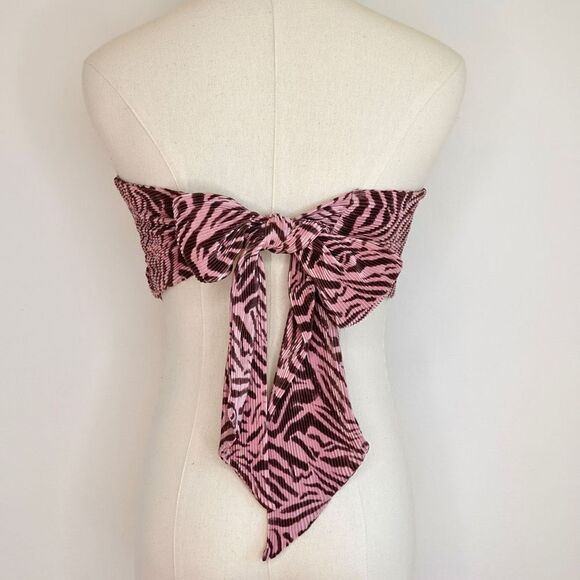 Ramy Brook Adella Strapless Crop Top in Flirt Pink - S - Zebra Print, Tie Back - Picture 3 of 10